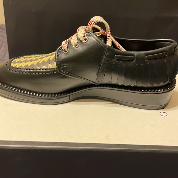 Black Gucci men shoes size 6.5 new with grey and yellow leather weaving on top - Picture 4 of 8